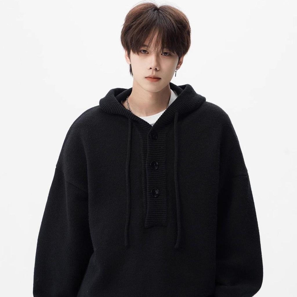 Men's Casual Knitted Hooded Pullover Sweater Coat - Autumn/Winter Versatile Loose Fit.