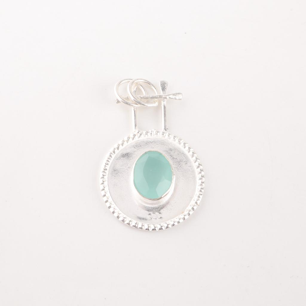 Natural Aqua Chalcedony Gemstone 925 Solid Silver Jewelry Handmade Pendant 1.4" PP-57-19