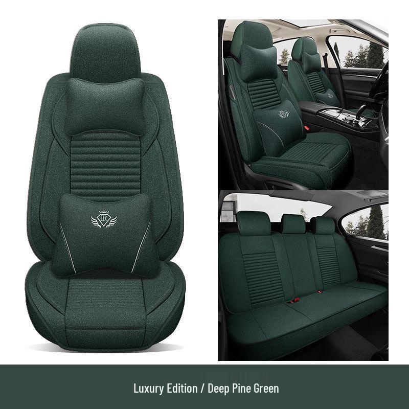 Universal Breathable Linen Seat Cover Set for Five-Seater Cars - Durable and Fully Enclosed