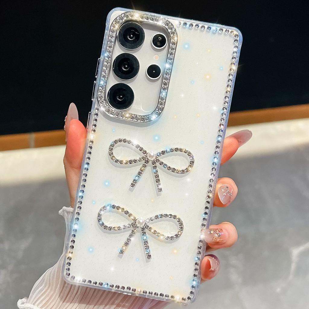 Flash Diamond Suitable for Samsung S25 Ultra Mobile Phone Case Bow A17 New A56 Luxury Flash Powder Protective Case