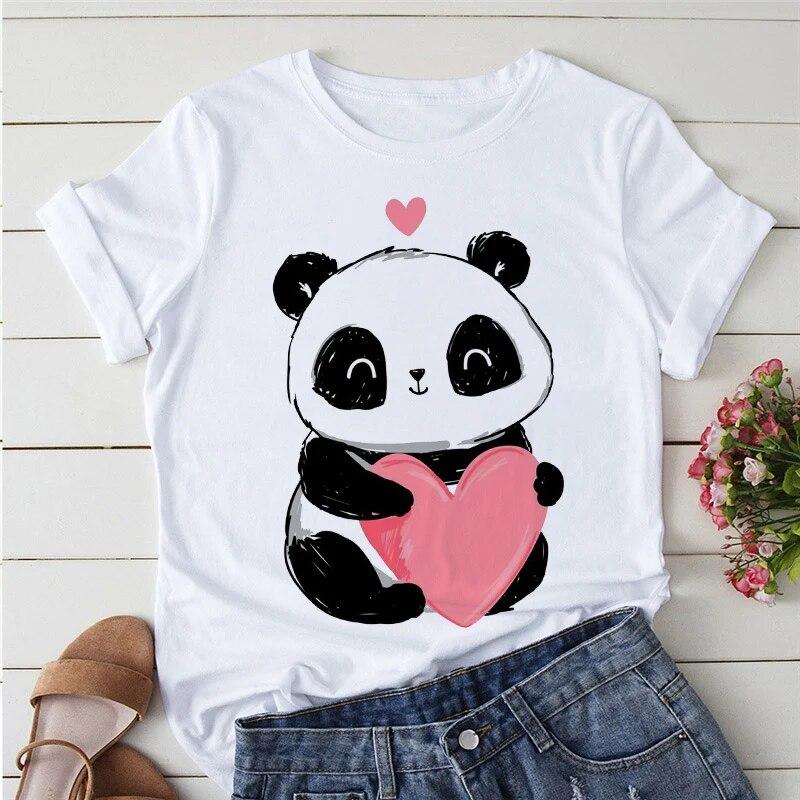 Summer Tshirts Cartoon T shirt women Kawaii Panda Yoga Print Cute Women tee-shirt Short Sleeve Tee Ladies Casual Tops T-shirt