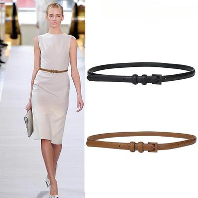 Dámský úzký kožený pásek z pravé kůže Tenký pasový džínový pásek na kalhoty Módní kovový pásek s kolíčkovou sponou