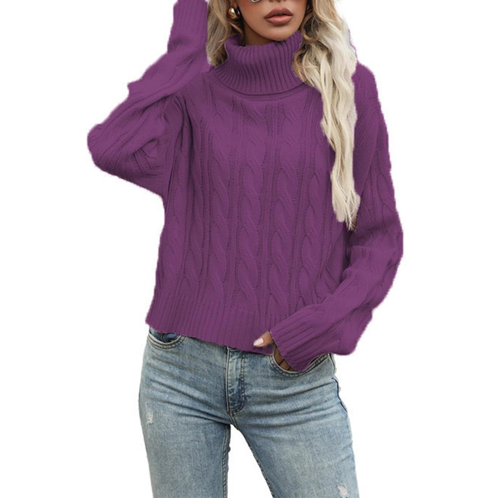 Women's Lazy Style Loose Short Long-sleeved Cable Knit Sweater