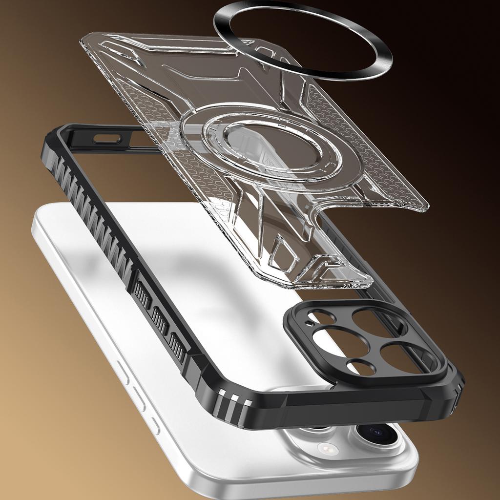 For iPhone 14 Pro Max CD Magnetic Design Heavy Duty Hard HD Clear Back Cover,For iPhone 14 Plus Rugger Armor Hard PC TPU Case