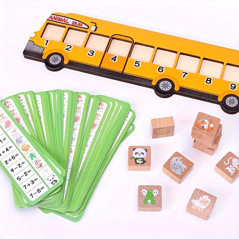 Wooden Animal Bus Puzzle Toy Kids Math Educational Animal Block Number Matching Game Montessori Toddlers Learning Teaching Aids