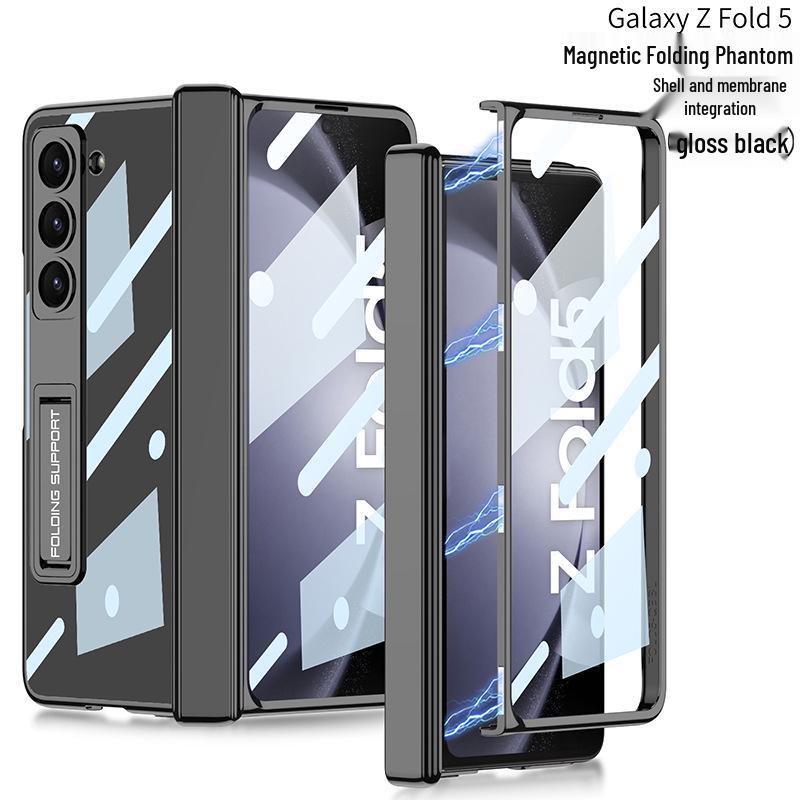 Samsung Z Fold5 Electroplated Transparent Case with Hinge Protection and Foldable Screen Bracket