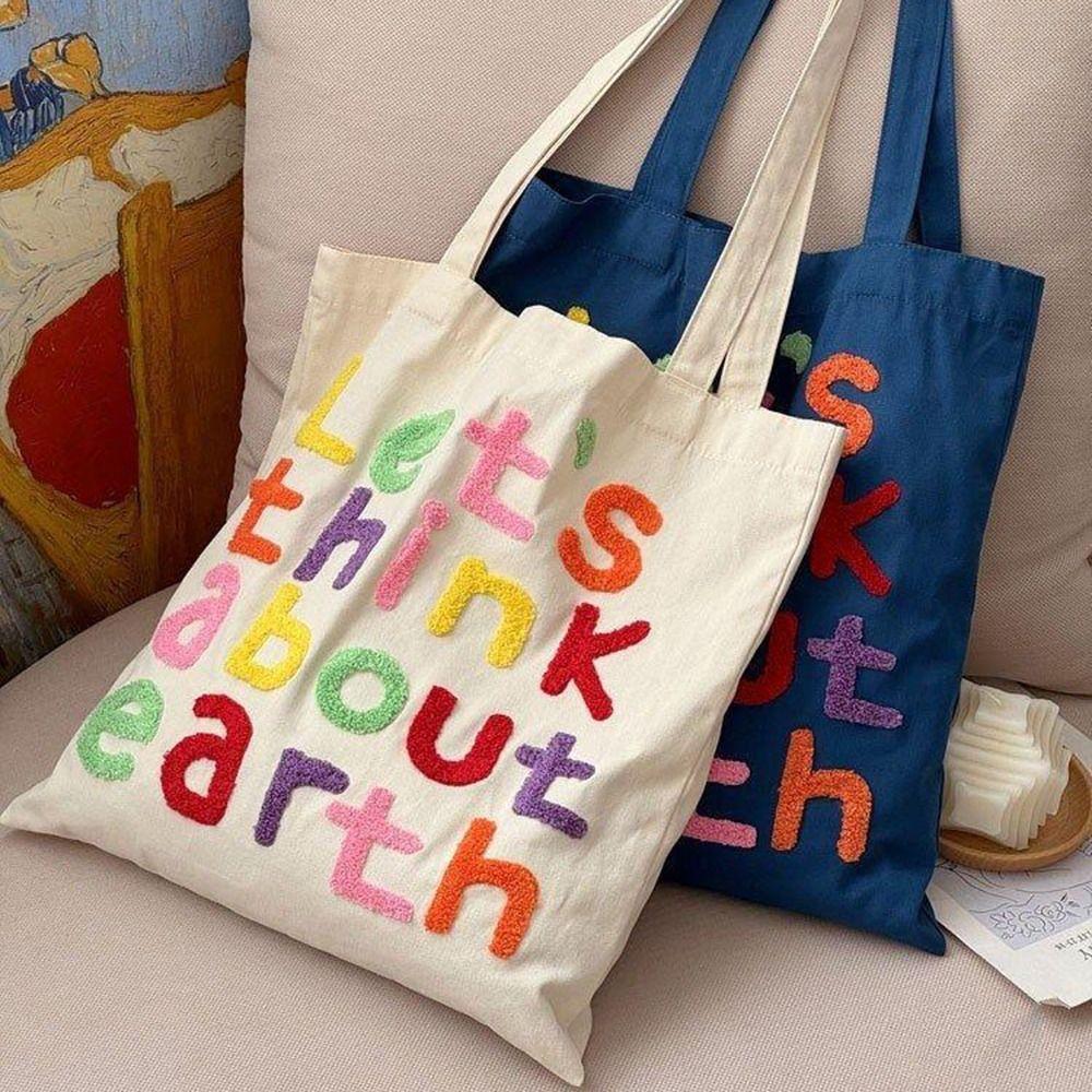 Colorful Letter Canvas Shopping Bag with Inner Bag Graphic Shoulder Bags INS Tote Bags  Outdoor
