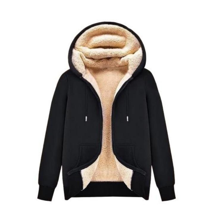 Men Winter Warm Hooded Fleece Jacket Thickened Zip Up Hoodie Casual Plain Sweatshirt Coat for Autumn and Winter