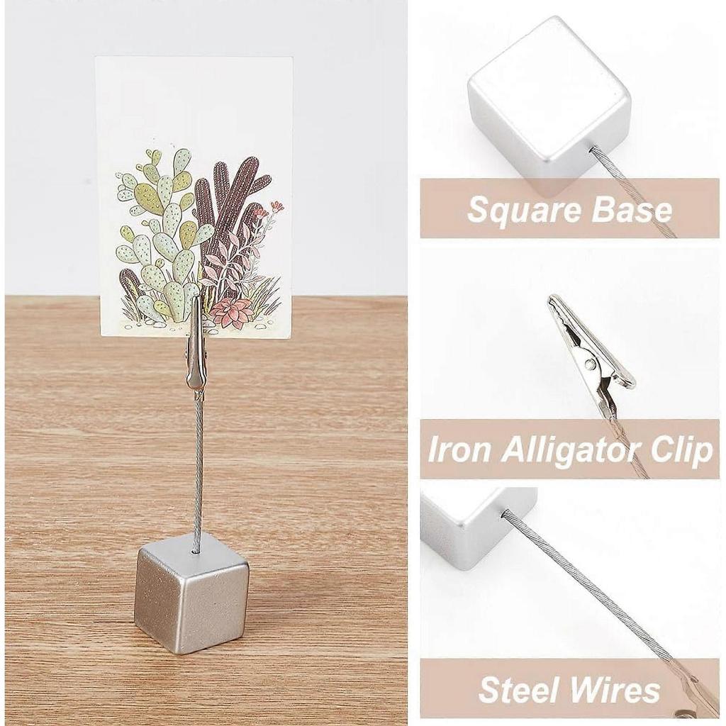 Square Base Resin Memo Holders with Steel Wires & Iron Alligator Clip Silver 115mm