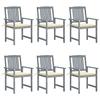 Exclusive House - Garden Chairs and Cushions Set of 6 Solid Acacia Wood Grey