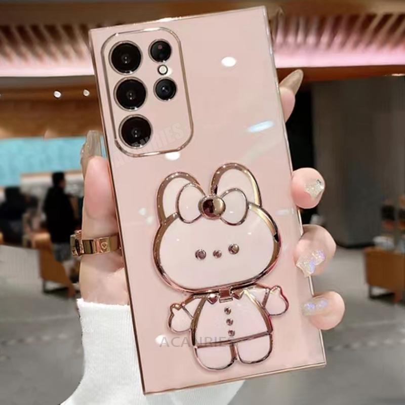 

S 24 23 22 Роскошный чехол-держатель для зеркала с покрытием для Samsung Galaxy S23 S20 S21 Fe S22 S24 Plus Ultra Silicone Stand Cover Note 20 Note 10 Plus