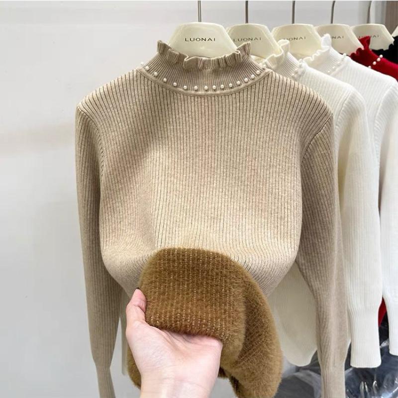 Damen Rollkragenpullover Kaschmir Strickpullover Samtgefüttert Warm Damen Pullover Herbst Winter Damenpullover