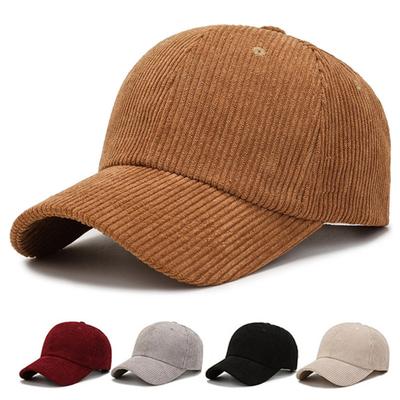 Corduroy Baseball Hat Large Brim Thick Striped Texture Peaked Cap Solid Color Adjustable