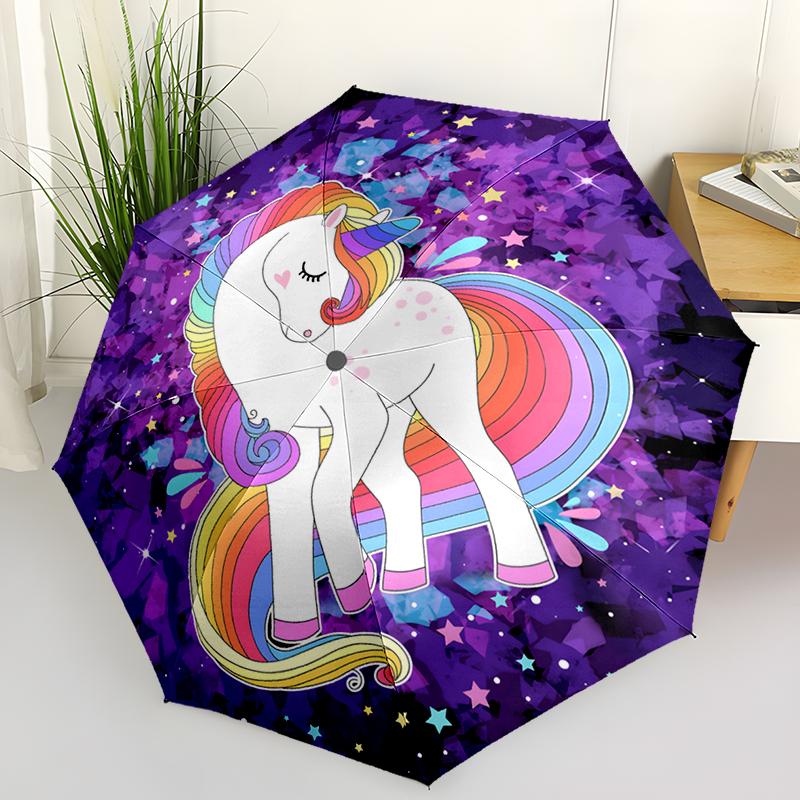 1PC Pink Unicorn Folding Umbrella Fashion Auto-Open Design 8 Iron Ribs Plastic Handle Foldable Sunshade Perfect Christmas Gifts