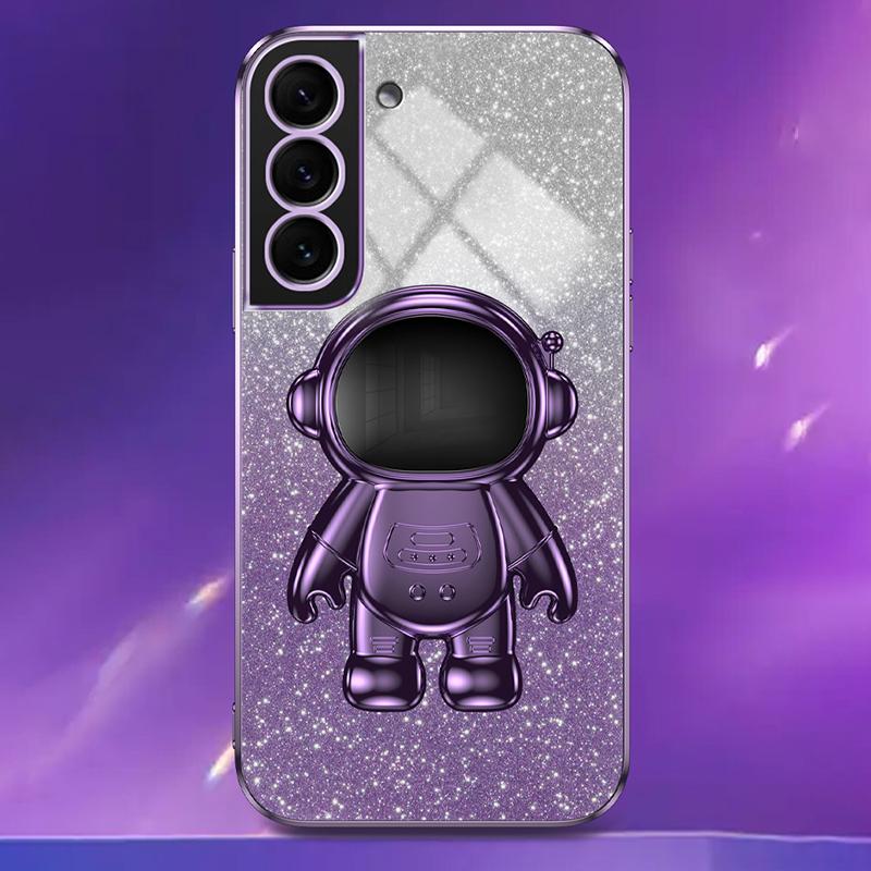 For Samsung Galaxy S22+ 5G Electroplating Case Astronaut Kickstand Phone Cover