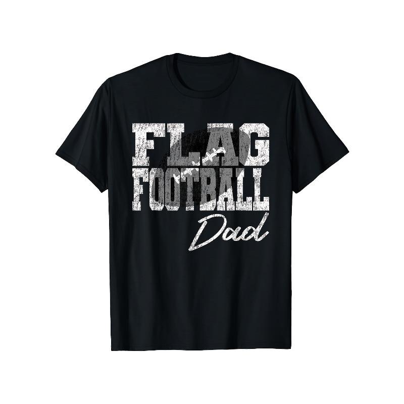 

European sizes Men s Flag Football Dad T-Shirt - Soft Breathable Cotton Retro Graphic Print with American Football Design, All-Season Casual Wear 4XL чорний
