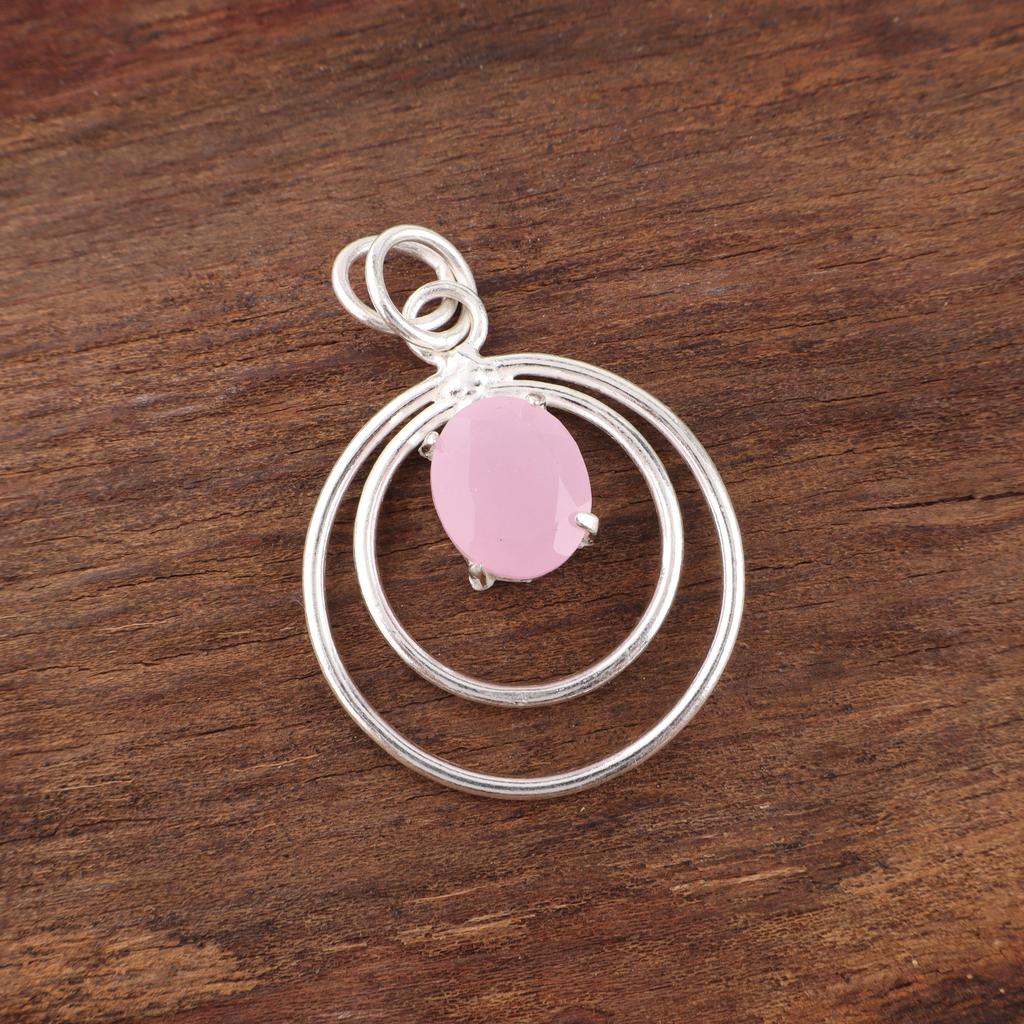 Rose Chalcedony Gemstone Jewelry, 925 Sterling Silver Pendant Jewelry, Handmade Gorgeous Pendant Gift For Women