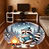 1pc Raccoon, Campfire Round Chair Mat Area Rug - Non-Slip, Floor Mat for Office, Bedroom, and Indoor Decor -1002071