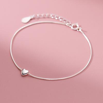 S925 Sterling Silver Love Heart Snake Bone Chain Bracelet Cute Dainty Women Jewelry