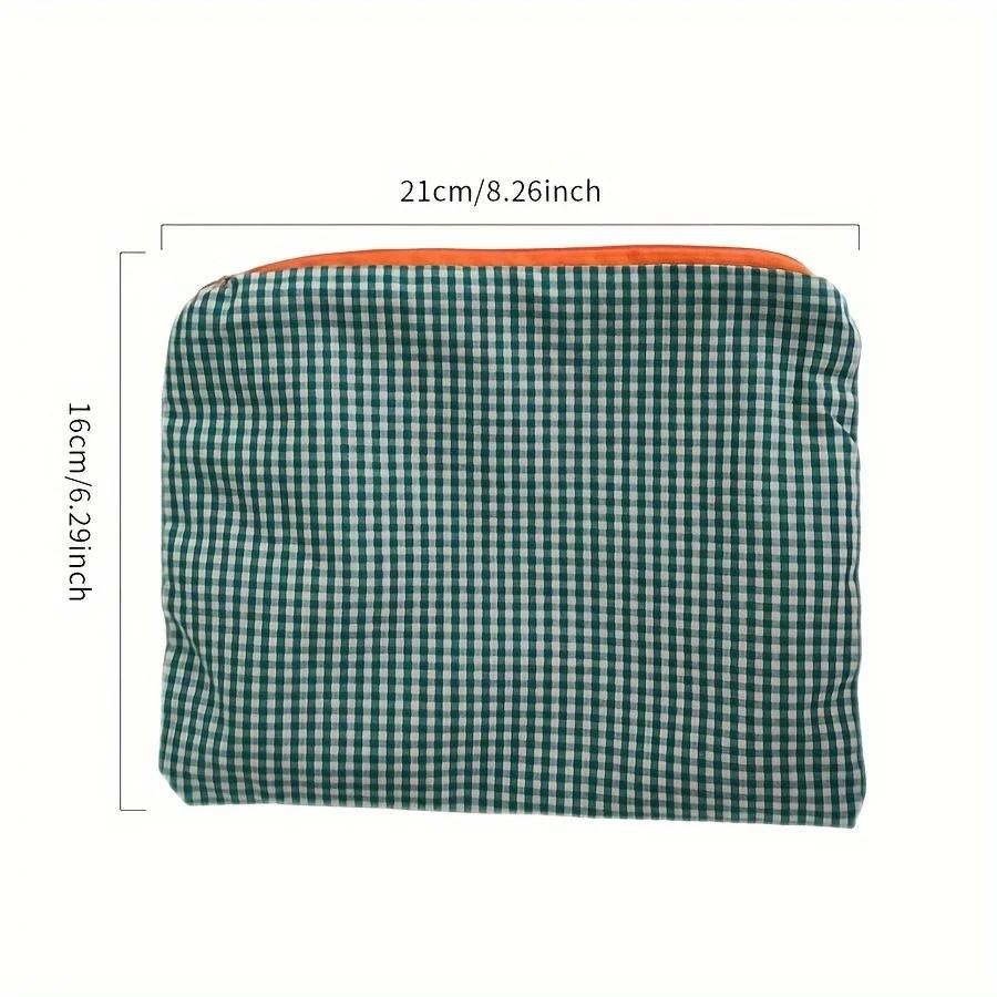 Hot Sale Women Plaid Makeup Bag Large Capacity Cotton Zipper Pouch Purse Travel Makeup Bag Portable Simple Pouch Cosmetic Bag
