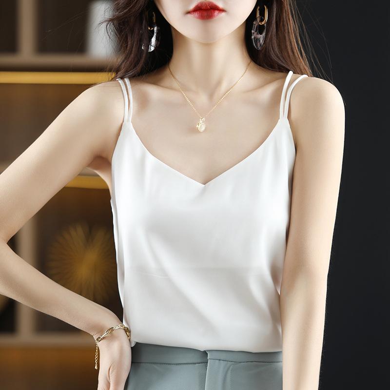 

Ацетатный сатин на плечах, маленькая спинка на бретелях для женского сердца, летний новый стиль для верхней одежды и модный базовый топ S