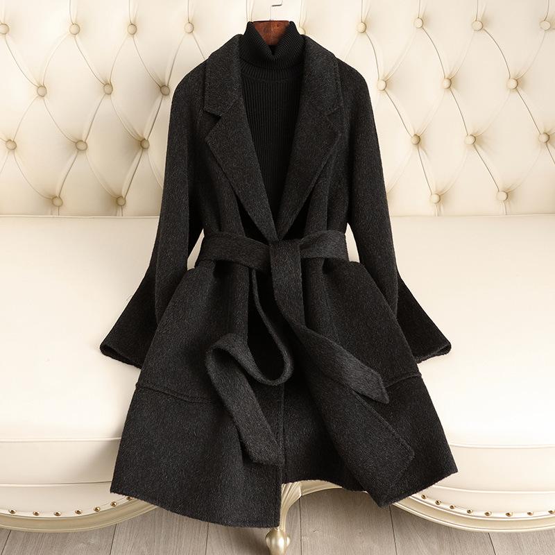Autumn and winter new double-sided wool coat femininity medium and long strap-up pure handmade high-end woolen coat