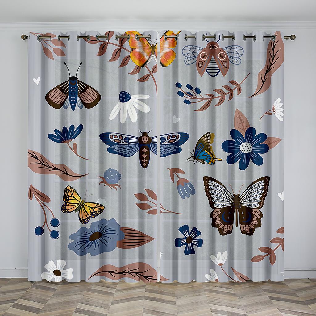 Kolorowe Zasłony z Motywem Motyli Salon Sypialnia Cienkie Zasłony Dekoracja Domu 2 Sztuki Antystatycznych Haczyków Zasłony