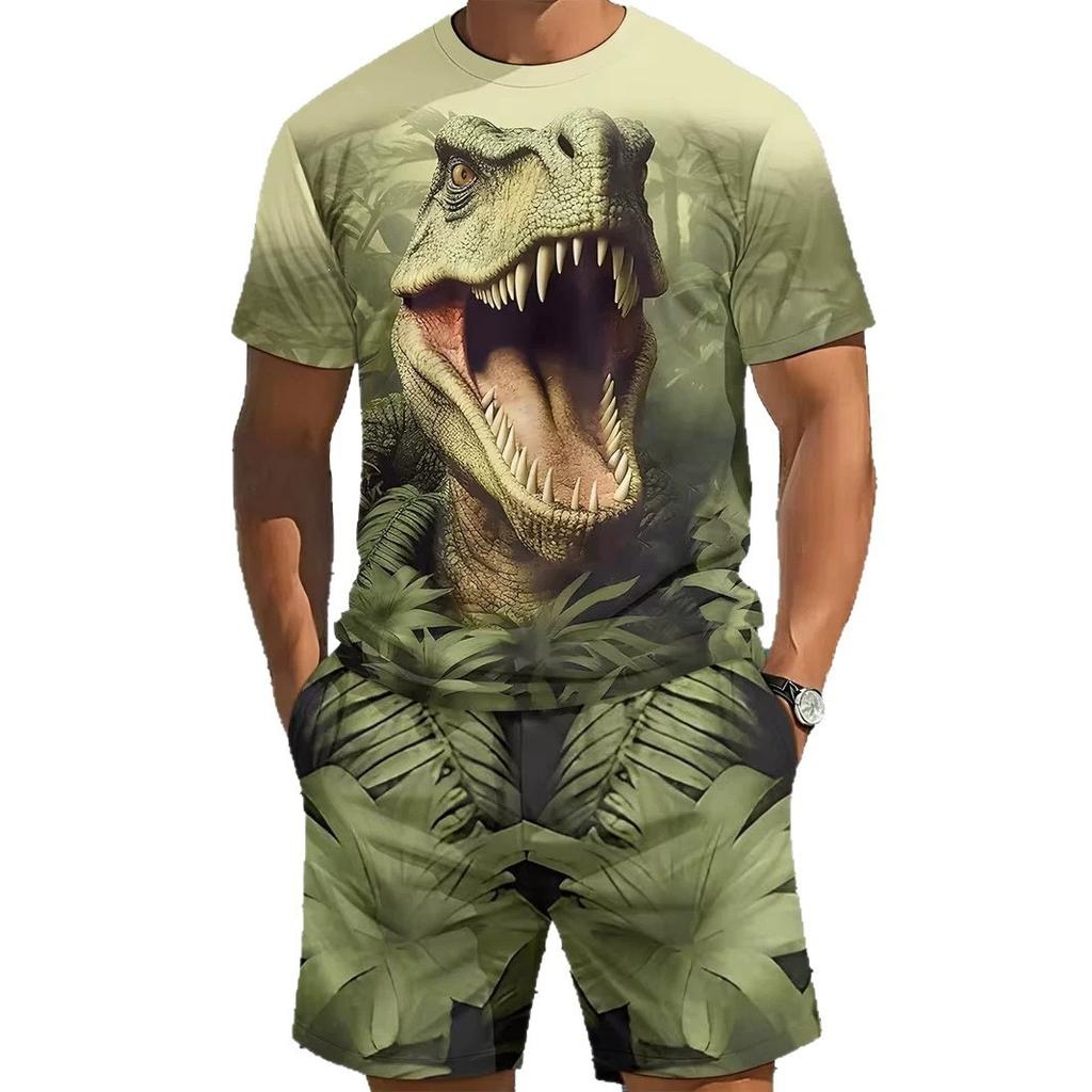Summer Men's Animal 3D Digital Printing Two-piece Set Street Casual Fashion Breathable Comfortable Sports Loose Large Size Sports Wear
