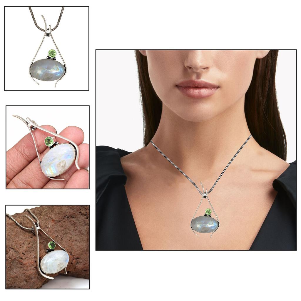 Silberschmuck 2,25" Anhänger Sterling Edelstein Regenbogenmondstein Ostern