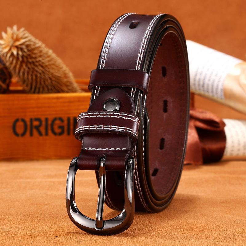 Retro Jeans With Women'S Casual Pin Buckle Cowhide Belt With Body Porous Belt