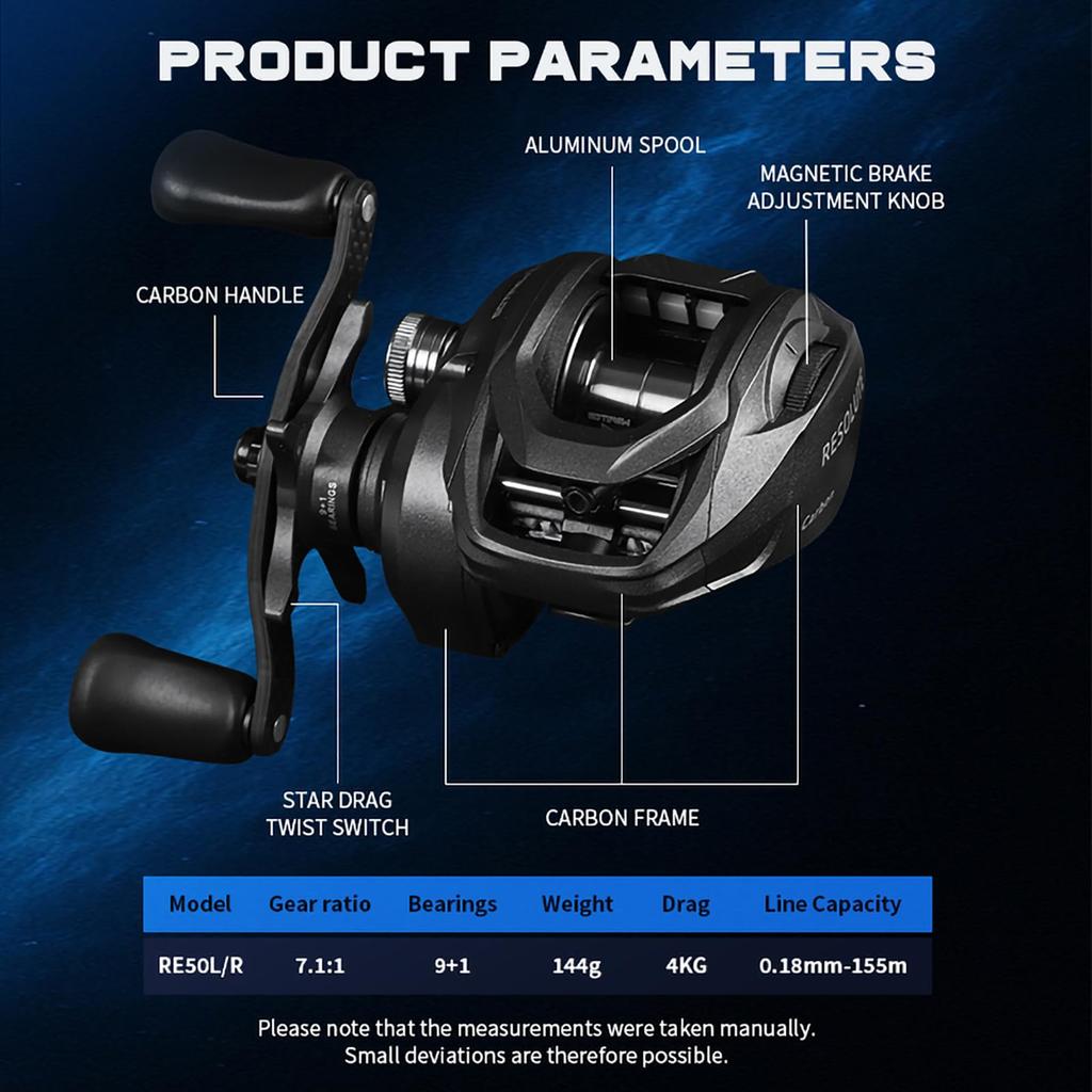 Mavllos Resolute Ultralight Baitcasting Gear Lure Weight Carbon 4kg Drag Magnetic Handle Reel, 7.11 Ratio, 9+1 Bearings, 2-22g, Frame, Capacity,