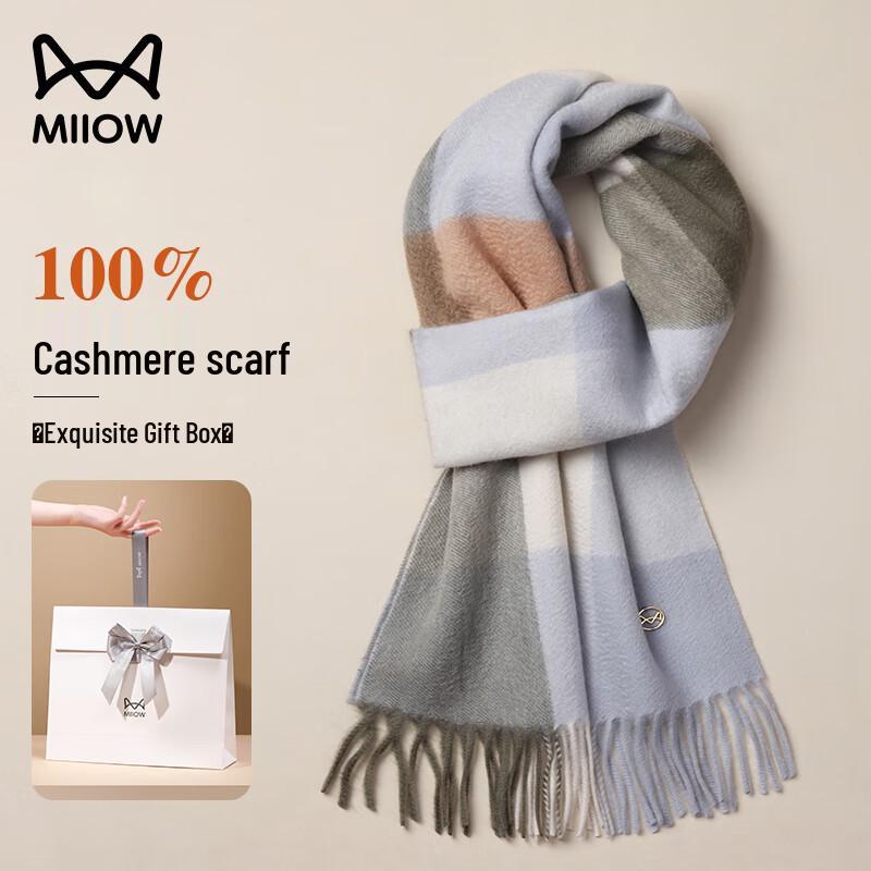 Maoren Women's 100% Cashmere Plaid Scarf