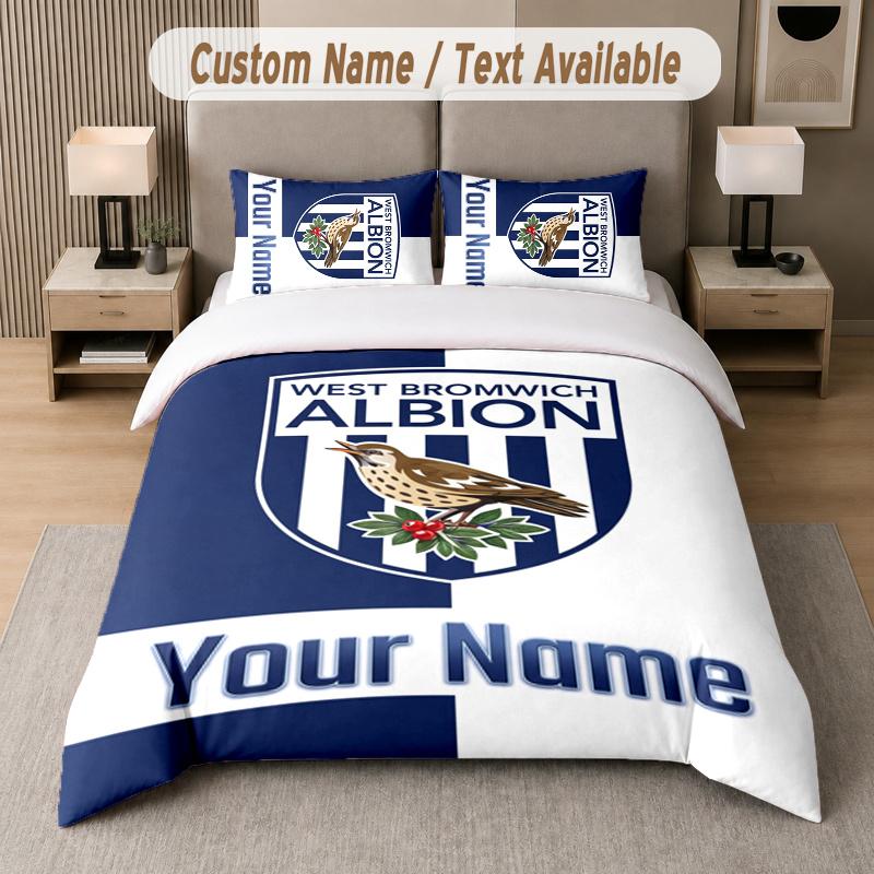 Vlastní jméno West Bromwich Albion 3dílná sada povlaků na přikrývku Personalizovaný text Povlečení Povlaky na polštáře Ložnice