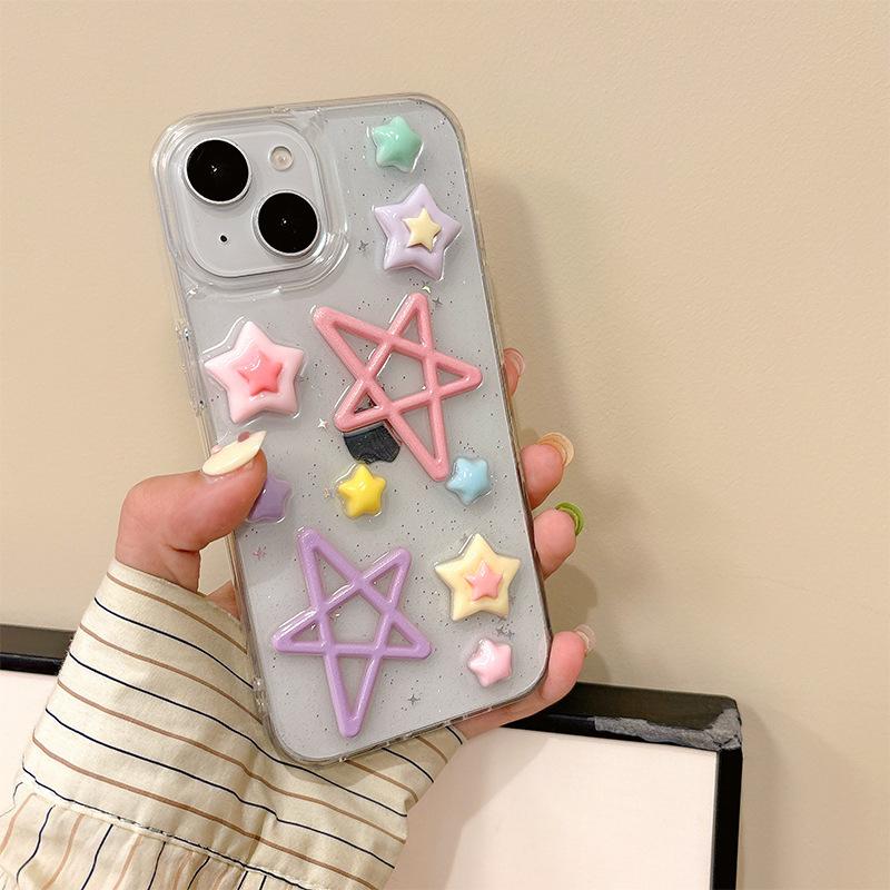 Glitter Glue Five-pointed Star Mobile Phone Case for IPhone16pro Love for Apple 15plus Transparent 17