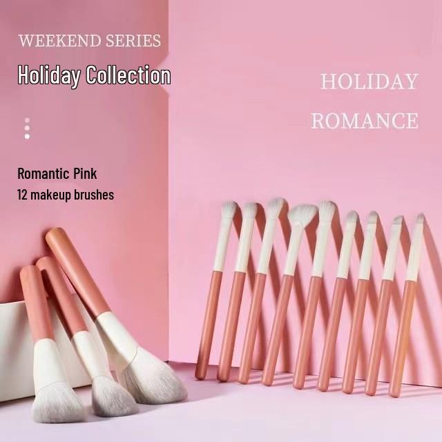 Série Vacances Set de 12 Pinceaux de Maquillage - Pinceaux Super Doux pour Fards à Paupières, Poudre Libre et Débutants