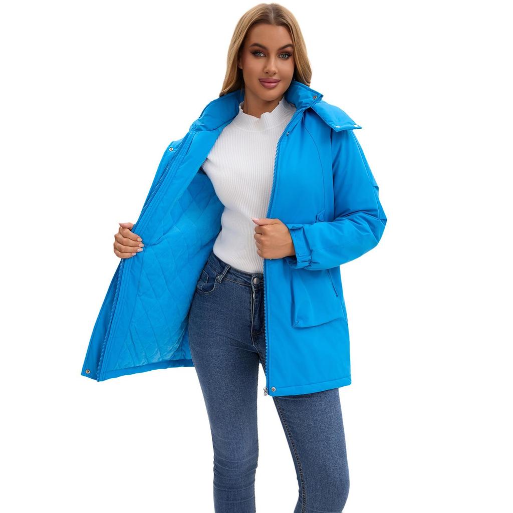Women’s Warm Windcheaters Detachable Hooded Fleece Lined Zipper Coats Windproof Parka Outdoor Hiking Mountaineering Jackets