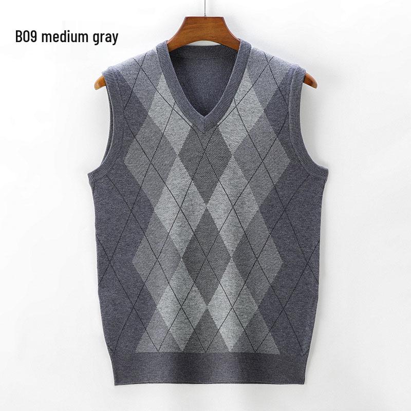 Gilet in Maglia da Uomo con Scollo a V - Spesso, Senza Maniche, Ideale per Mezza Età e Anziani, Perfetto per Autunno e Inverno