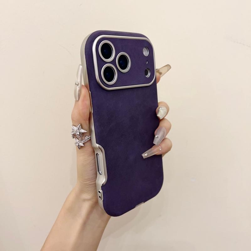Luxury Suede Leather Bumper Case for iPhone 17 16 15 14 13 12 11 Pro Max Plus Business Frosted Shockproof Plating Round Cover