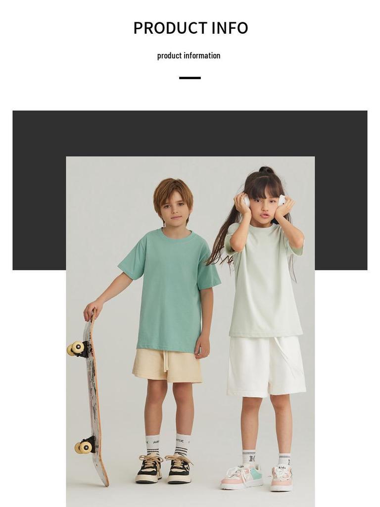 LVLV Kids' Ice Cool Combed Cotton Crew Neck T-Shirt, Short Sleeve, Parent-Child Design with Printed Logo for Boys and Girls.