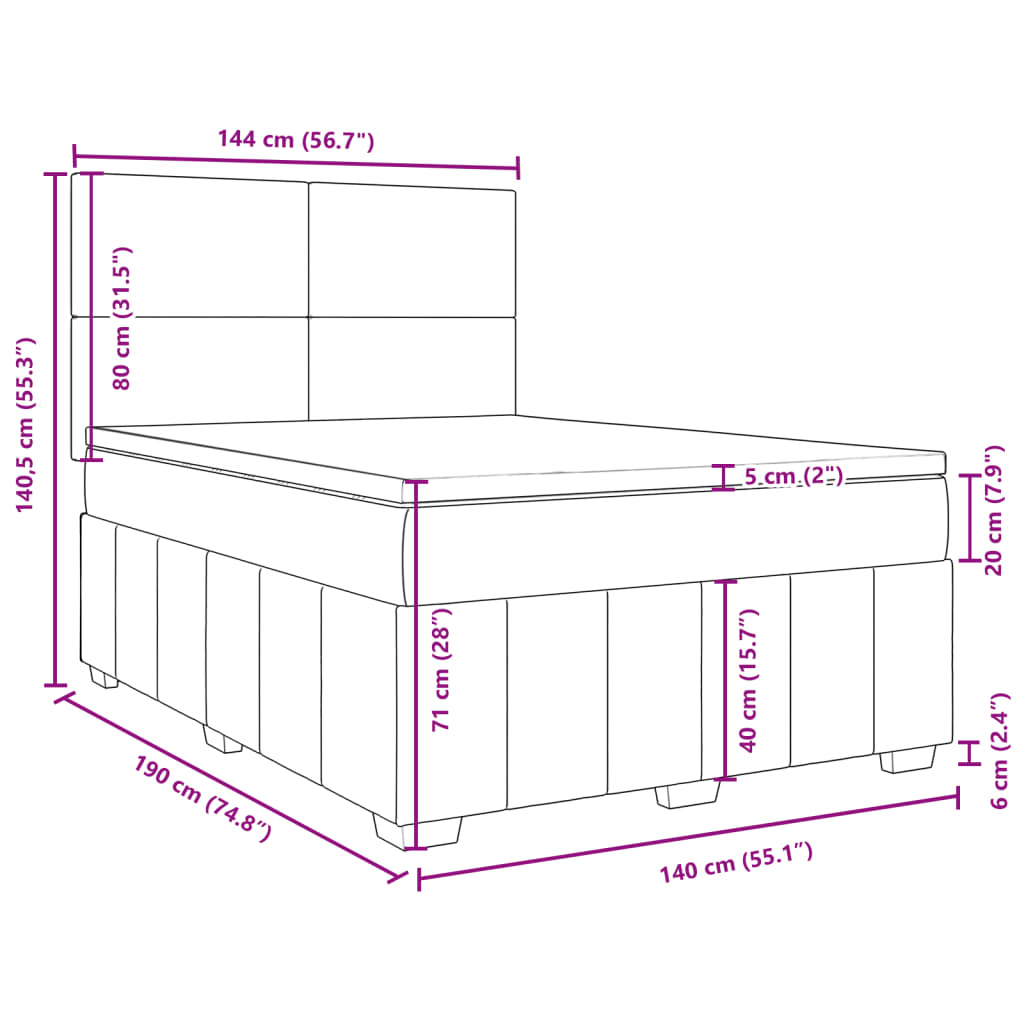 Box Spring Bed with Mattress Taupe 140 X 190 Cm Fabric