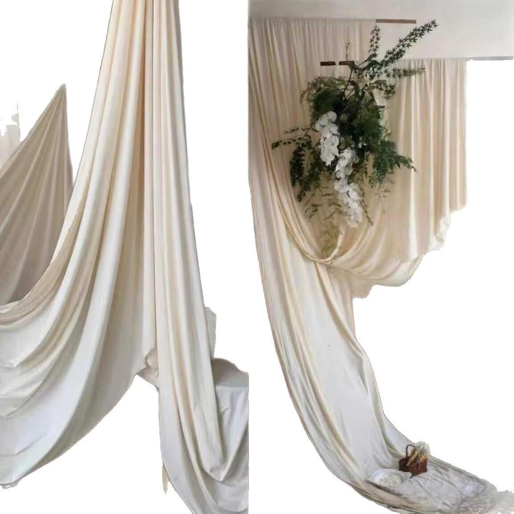 Koreanischer Stil Off-White Milchseide Stretchstoff Hochzeits-Hintergrund & Deckenvorhang