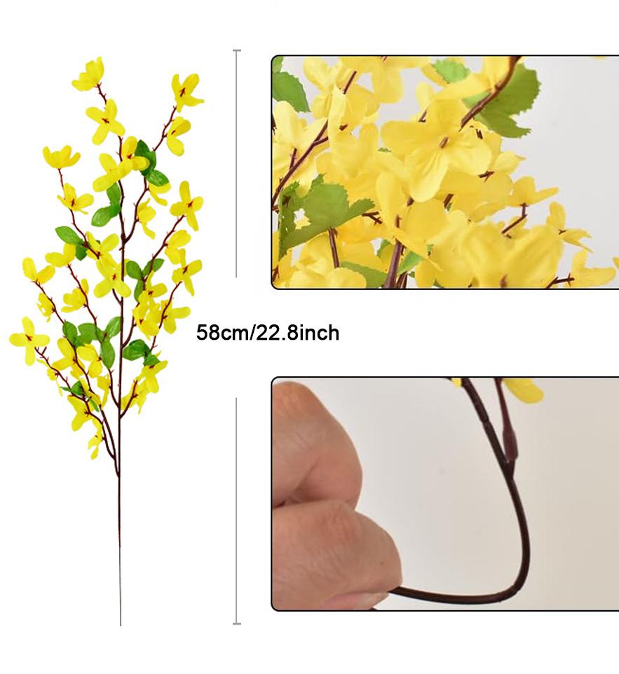 Yellow Silk Forsythia Stems Artificial Forsythia Branches Fake Winter Jasmine Long Stem Spring Floral for Wreaths Home Decor