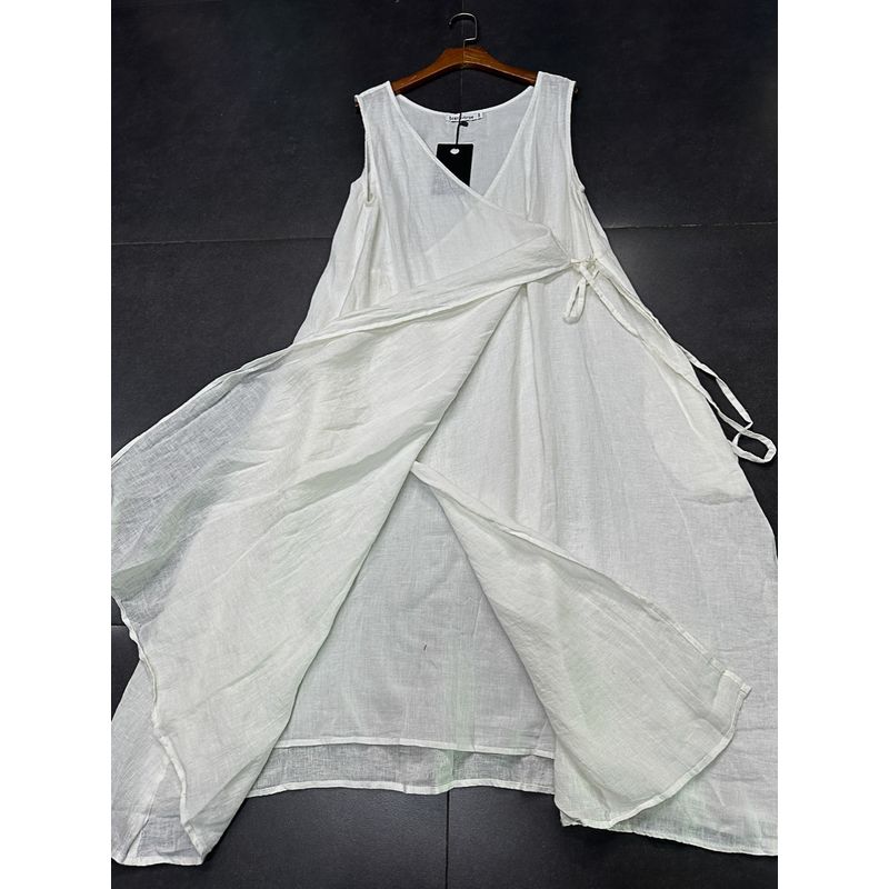 Yanzi Foreign Trade Cotton and Linen Series V-neck Solid A Word Swing Lazy Sleeveless Vest Blouse Skirt Sleeveless Skirt