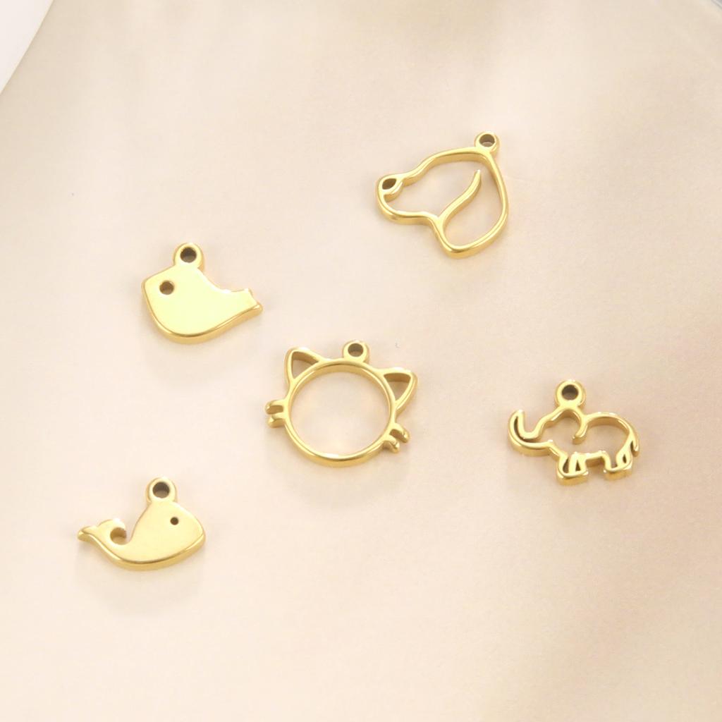 5pcs/lot Stainless Steel Pendants for Earring Necklace Bracelet Jewelry Making Cat Dog Bird Sun Moon Pentacle Gold Charms