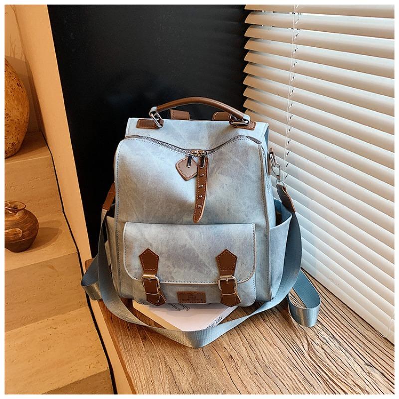 

Рюкзак женский большой вместимости повседневный универсальный студенческий школьный рюкзак ретро фактурный альпинистский рюкзак легкий дорожный рюкзак синий