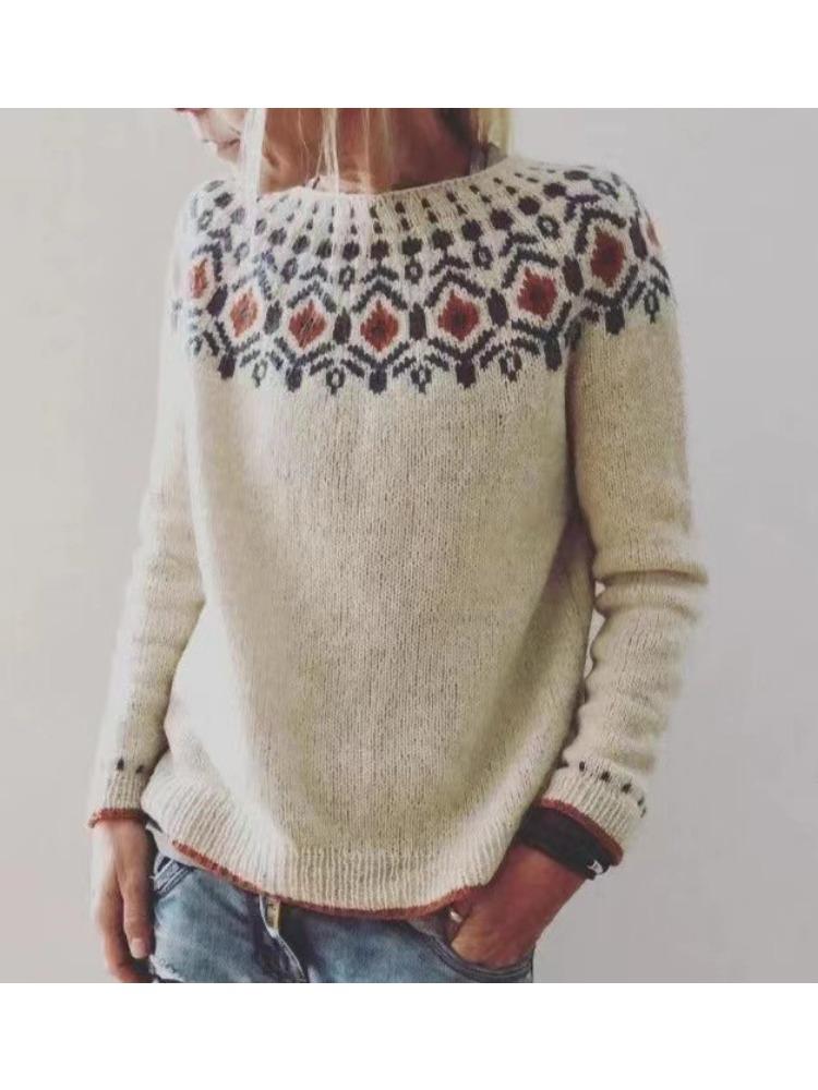 Women's Sweater Round Neck Colour Blocked Loose Fashion Pullover Knitwear Luxurious Relaxed-fit Slimming and Versatile Top