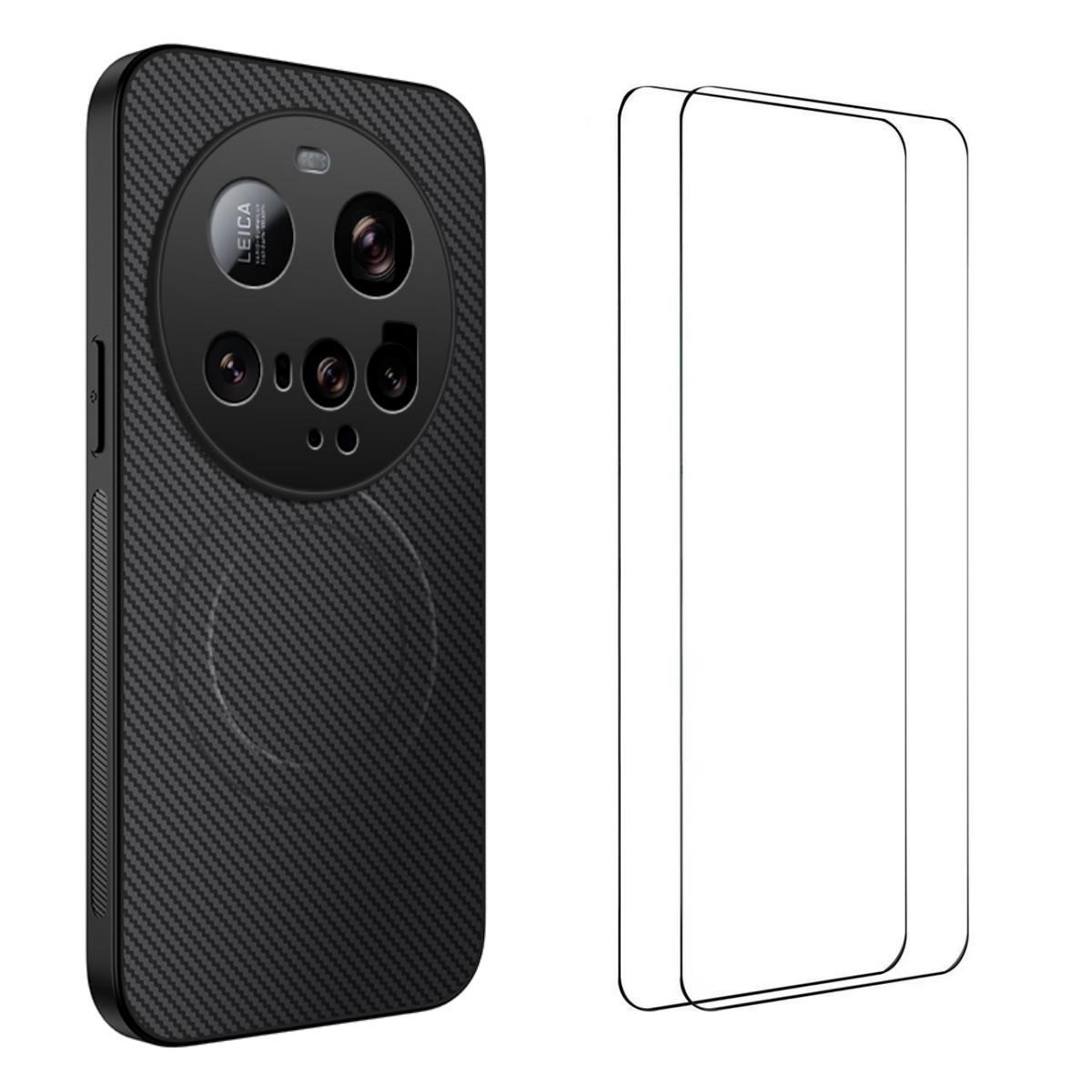 

Для Xiaomi 15 Ultra Магнитный чехол WANLONFENG Серия TQ1 Текстура углеродного волокна ПК ТПУ Чехол для телефона с 2 шт. защитных пленок Black