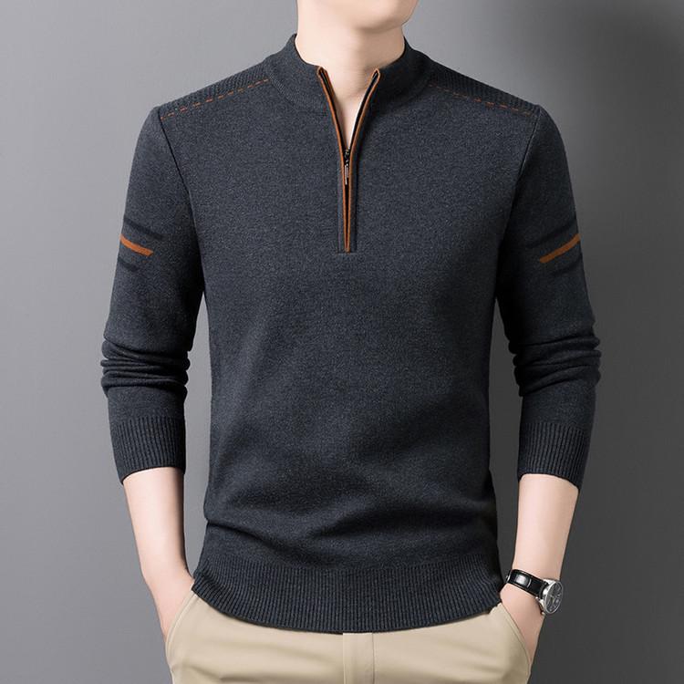

2025 Men s Autumn/Winter Knit Sweater: Half-High Collar, Zipper, Loose Fit, Long Sleeve Pullover XL темно-сірий