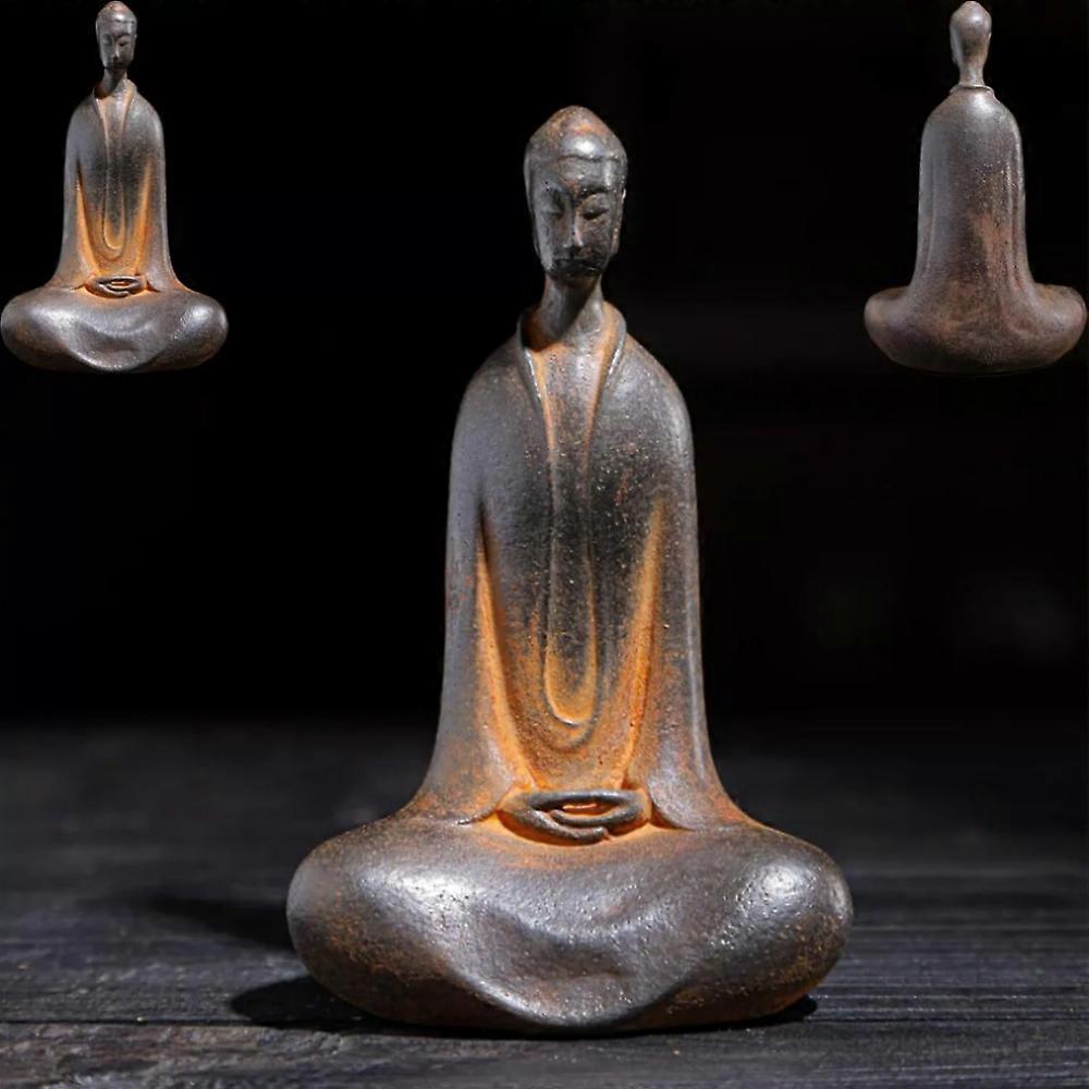 Minimalist Iron Zazen Buddha, Cast Iron Monk Figurine