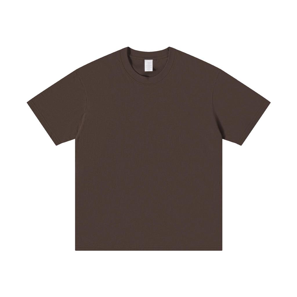 Men's Trendy Round Neck 230g Heavyweight Cotton Short-Sleeve T-Shirt - Loose Fit, Solid Color